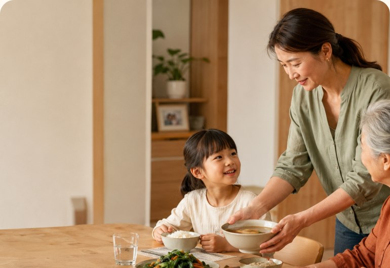 Preparing meals for children and elders